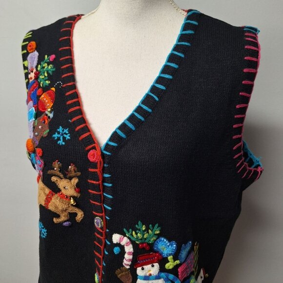 Quacker Factory Christmas Vest Bells‎ Large Embelished  Sweater Knit Embroidered - Picture 9 of 13